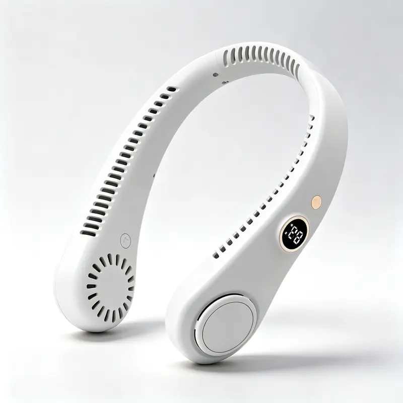 Portable Bladeless Neck Fan, Hands‑Free Wearable Neck Cooler with LED Digital Display, 360° Air Outlet Rechargeable Lightweight Personal Fan for Outdoor Sports, Camping, Office, Travel & Summer Daily Use Charging Fan