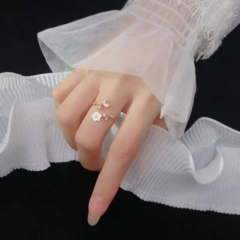 1pc, Delicate Sakura Birthstone Ring, Adjustable Floral Birth Flower Jewelry Gift for Birthdays, Anniversaries & All Cherished Special Occasions
