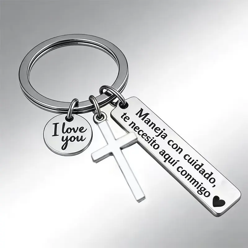Stainless steel electroplated engraving.DDQX0019 pattern keychain gift simple pendant 14KGold-Plated