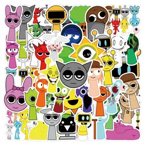 55-Pack Sprunki Graffiti Stickers - Waterproof Decals for Skateboard, Notebook, Phone, Guitar - Vibrant Doodle Designs