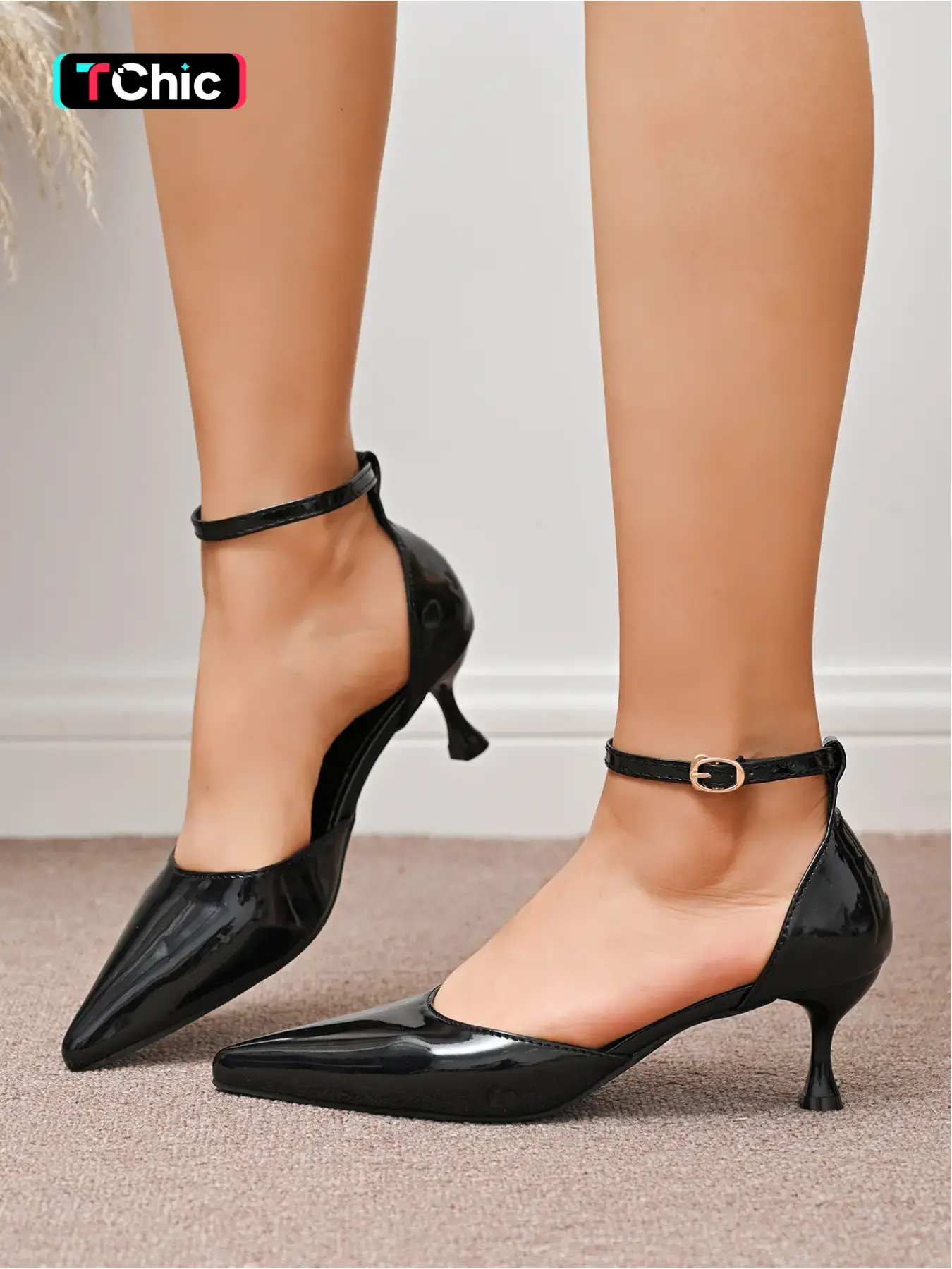 Women's new style side-cutout buckle ankle strap kitten heel high heels with wine glass heel and stiletto heel, suitable for weddings, brides, holiday parties, and everyday wear