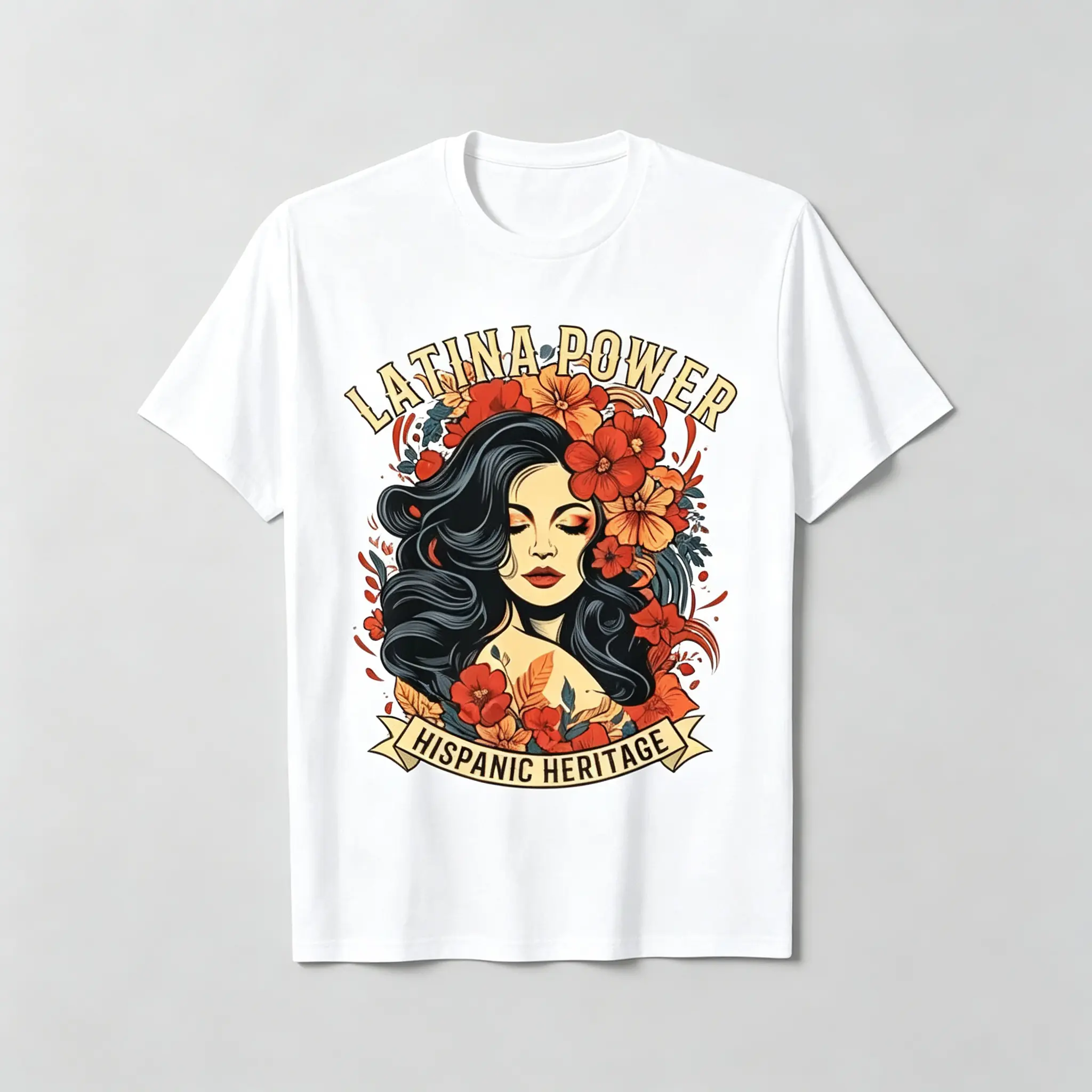 Latina Power T Shirt Womens Graphic Tee Streetwear Fitted Crew Neck Short Sleeve Floral Print Hispanic Heritage Casual