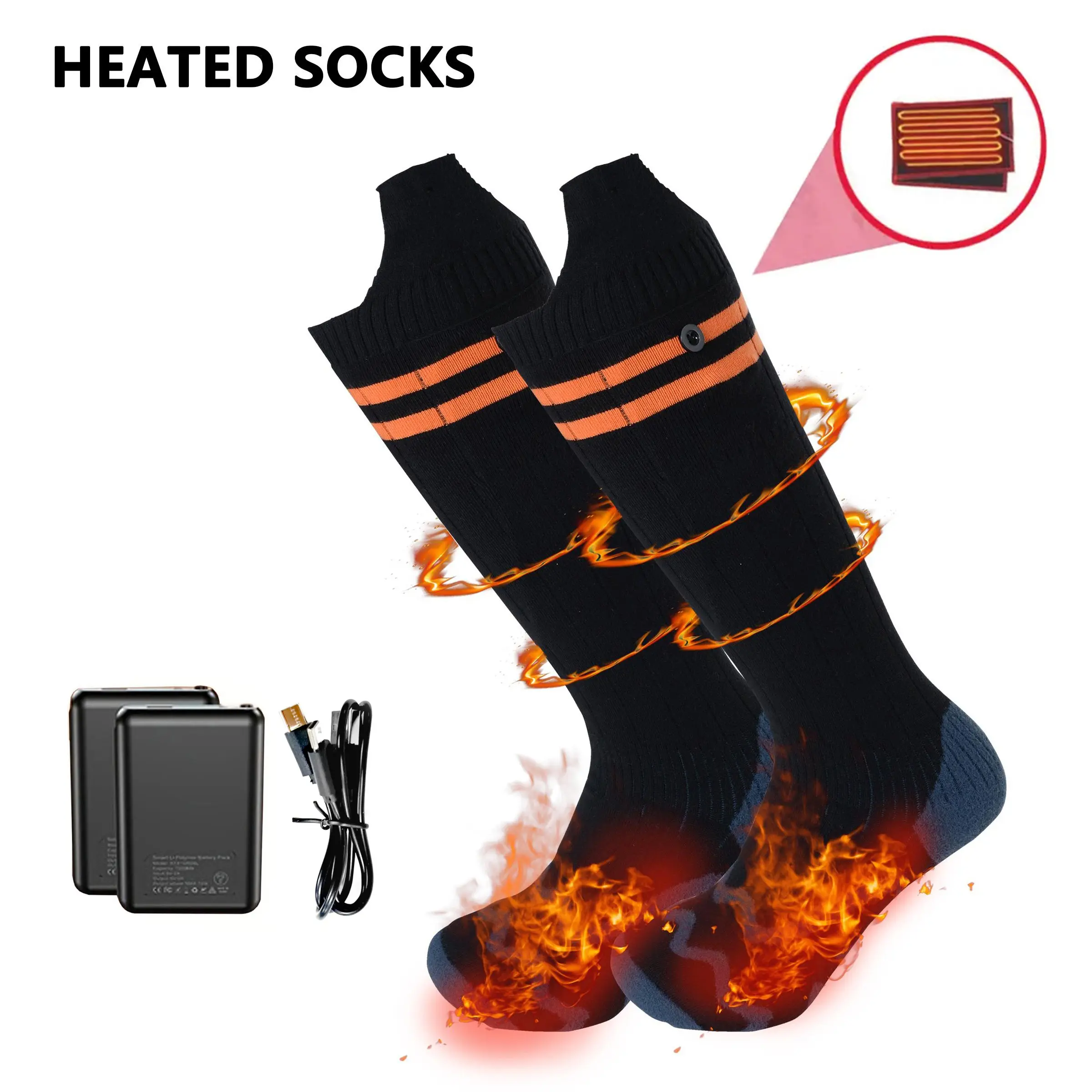 Rechargeable Heated Socks Unisex, Battery Operated 4 Heating Levels, Long Lasting Washable Multi-Zone Heat, Ideal for Hunting Camping Hiking Fishing, Outdoor Sports Socks