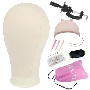 Leeven 21"-24" Poly Canvas Block Head Professional Mannequin Canvas Head for Making, Drying,Styling Wigs with Table Clamp Stand 22 Inch