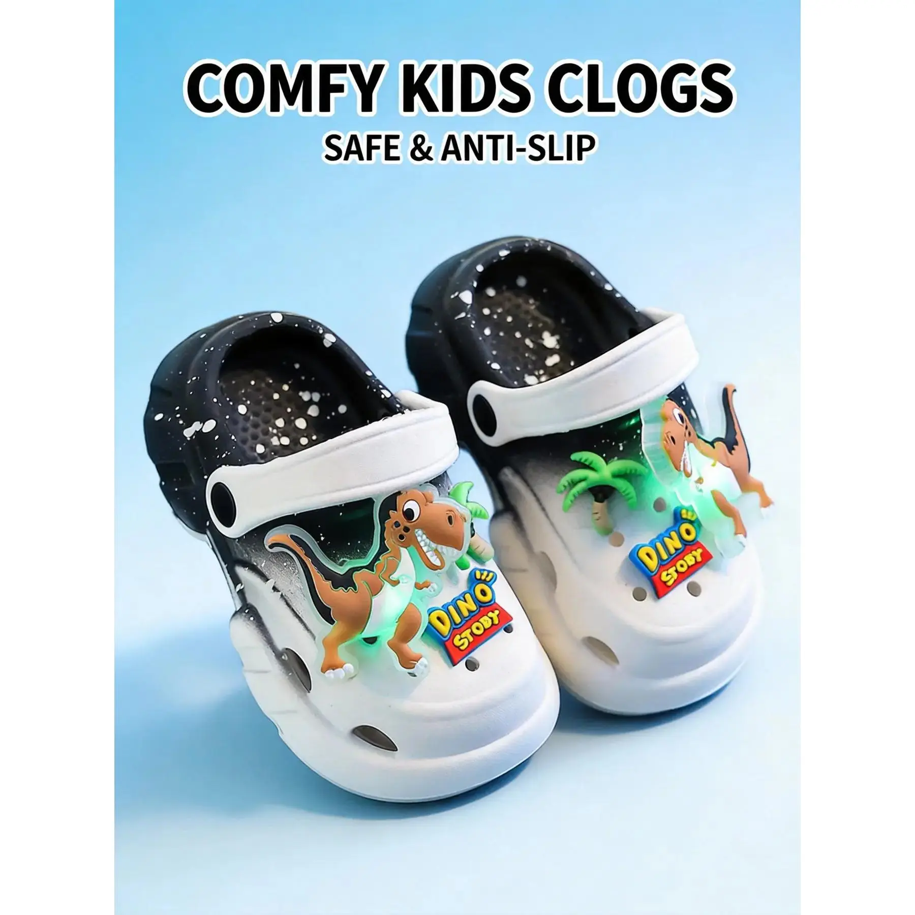 Summer Glow-In-The-Dark Dinosaur Slippers, Fun Slippers, Lightweight Hollow Out Soft Sandals, Unisex Kids' Comfortable Footwear