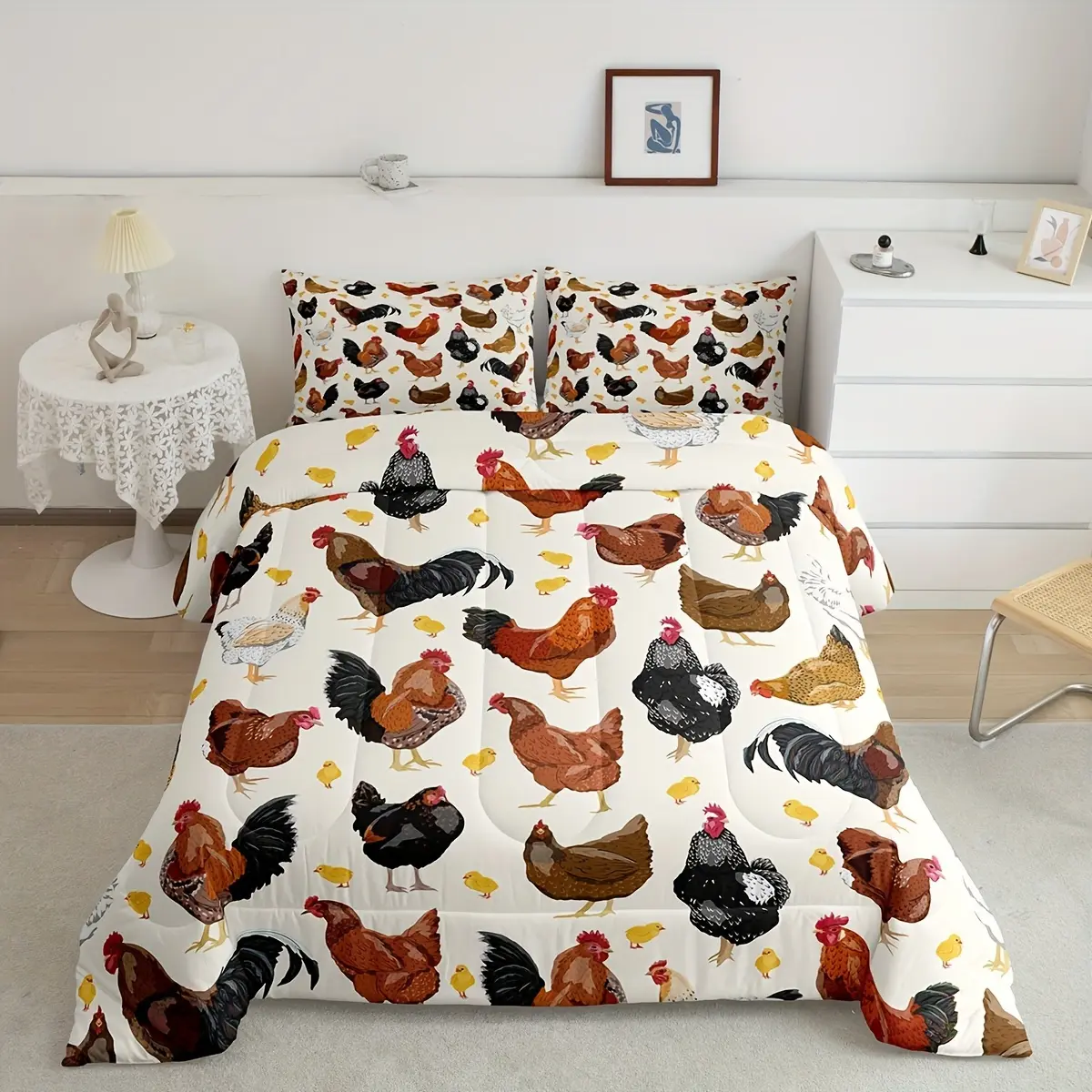 2/3 Pcs Cute Chicken Pattern Comforter Set, 3D Animal Theme Bedding Set, Soft Lightweight Warm Cozy for All Seasons, Suitable for Men Women Dorm Room Decor, Perfect Festival Birthday Gift
