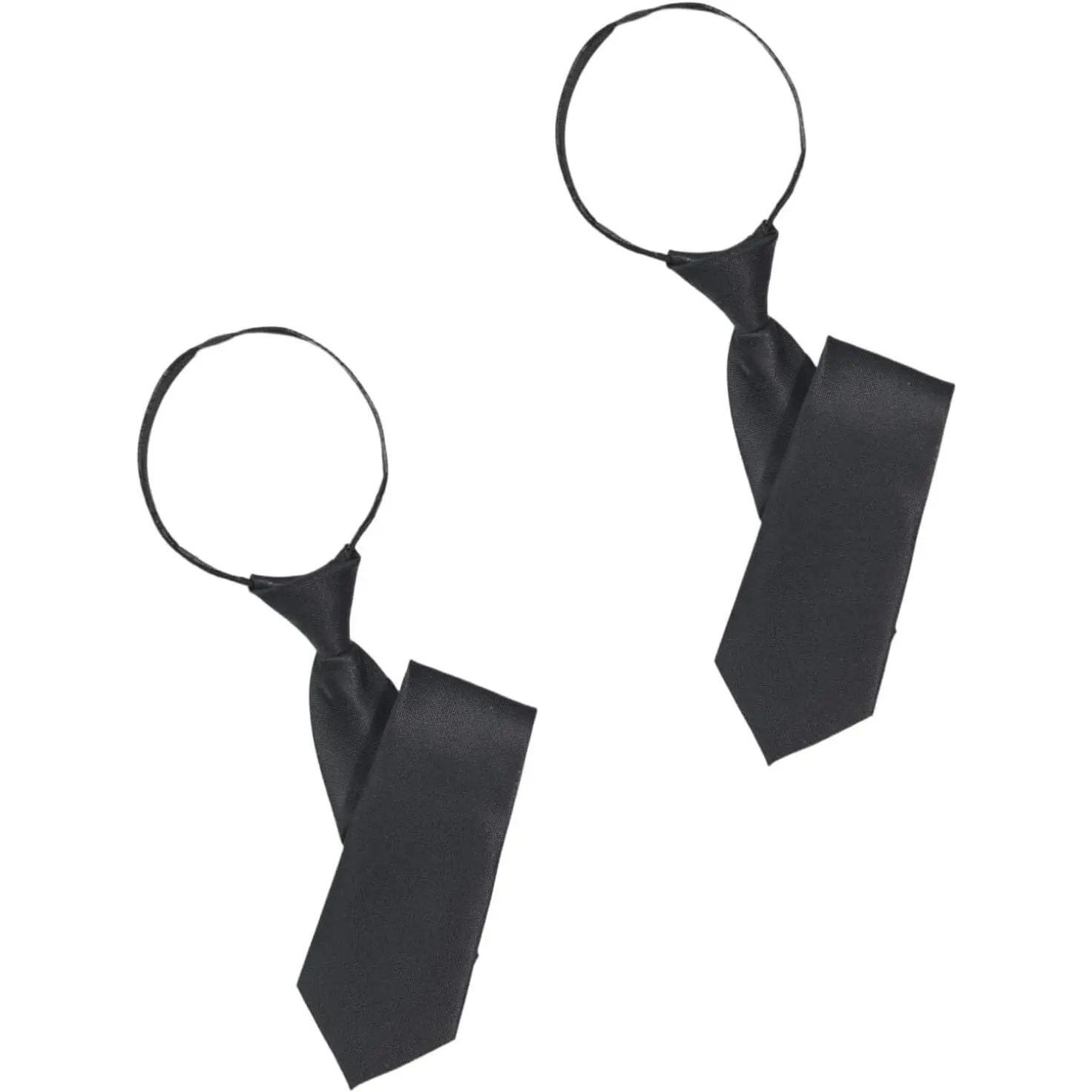 2 count Black Women 's Narrow Necktie with Zipper Adjustable  Tie Elegant -match Trendy Unisex Casual Business Length Ties, Cummerbunds and Pocket Squares Accessories (42cm)