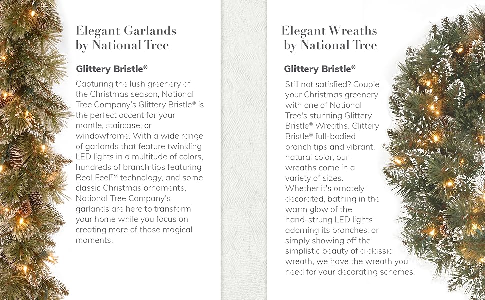 National Tree Company 6 ft Pre-Lit Glittery Bristle Artificial Christmas Garland, Christmas Decoration with Pinecones, 50 Warm White LED Lights, 138 Tips, Timer, Green