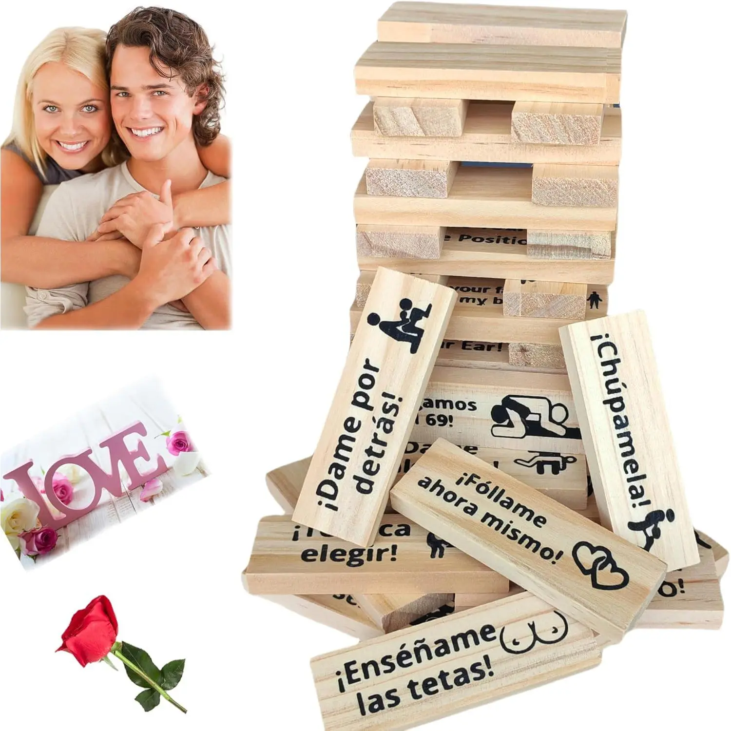 Spanish Blocks Tower Game for Adult Couples Board en español Tumbling Stacking Lovers Funny Bedroom Sports
