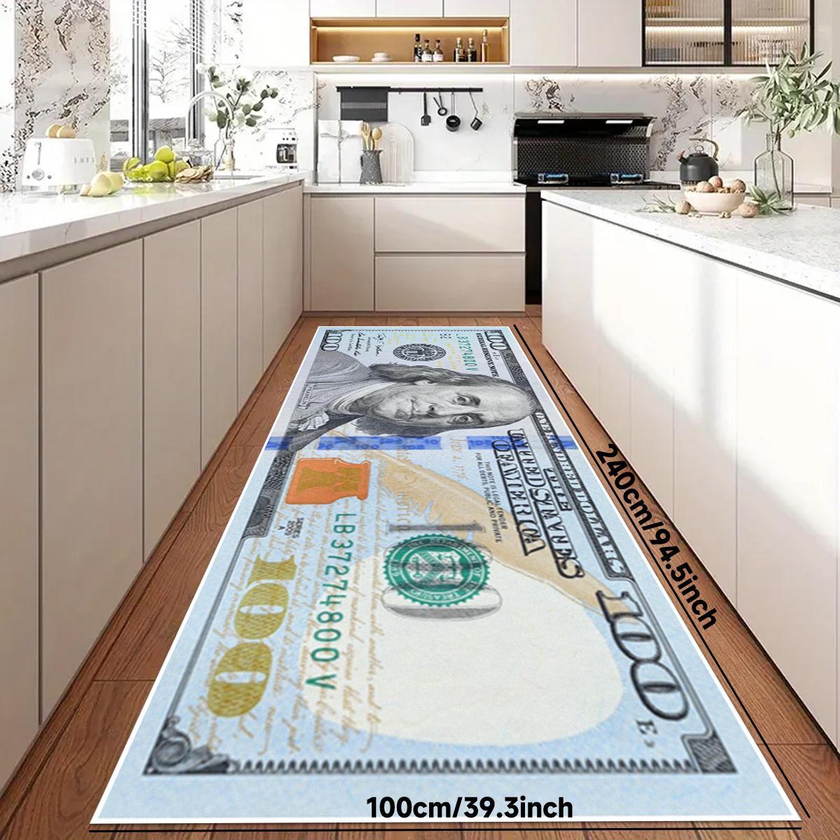 $100 Money Pattern Kitchen Mat, 1 Count Non-slip Kitchen Rug, Soft Floor Mat, Decorative Carpet for Home Kitchen Living Room Bedroom, Contemporary Rugs