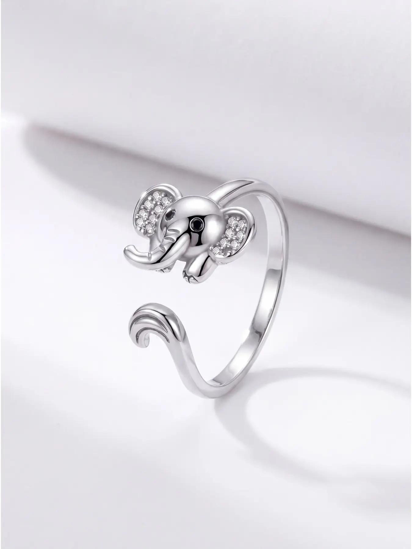 Delicate Silver-Plated Elephant Ring, Featuring Sparkling Zircon Ears and a Curved Tail End, Perfect for Daily Wear or as a Sweet Gift