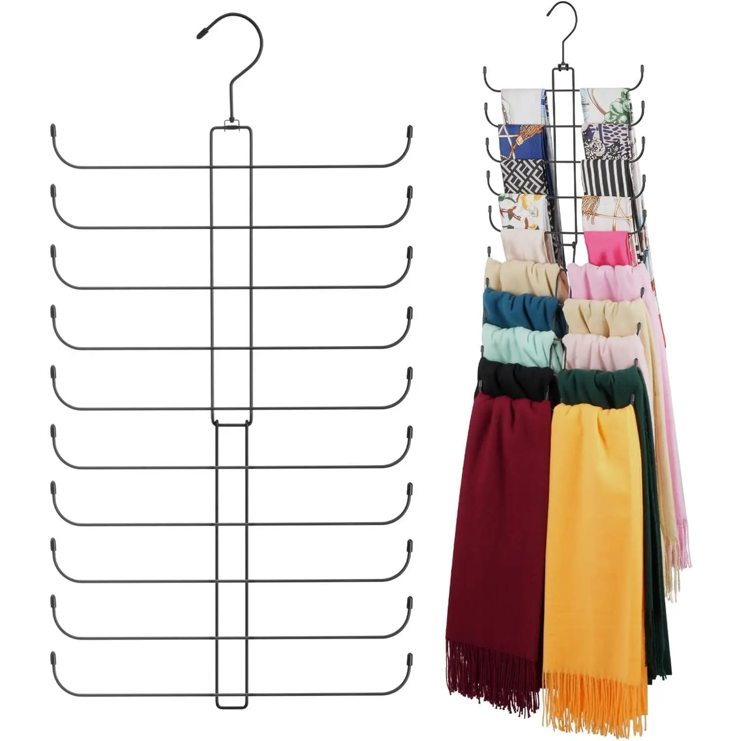 Scarf Organizer Hanger for Closet, Rotatable Sturdy Hijab Holder Holds 20 Scarves, Space Saving Closet Storage, BlackGift