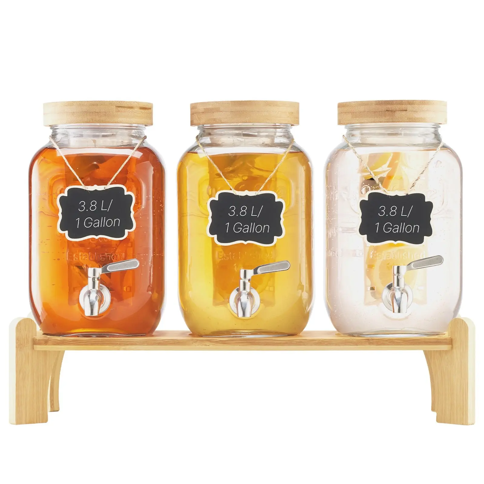 1 Gallon Glass Drink Dispenser for Parties and Events, Beverage Dispenser with Sturdy Stand, 3-Piece Set, Includes Easy-Access Spigot, Ideal for Buffets, Picnics, Receptions, Outdoor Catering and Home Entertaining