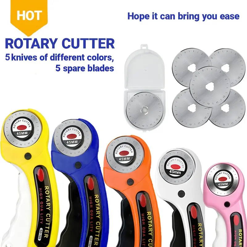 45mm Rotary Cutter, Non-Slip Handle with Safety Lock, Sharp Stainless Steel Sk5 Blade, Ideal for Quilting, Patchwork, Leather DIY Sewing