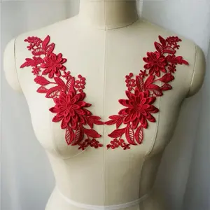 2PCS White Black Red Blue 3D Flower Fabric Appliques Embroidered Gown Collar Sew On Patches For Wedding Decoration Dress DIY
