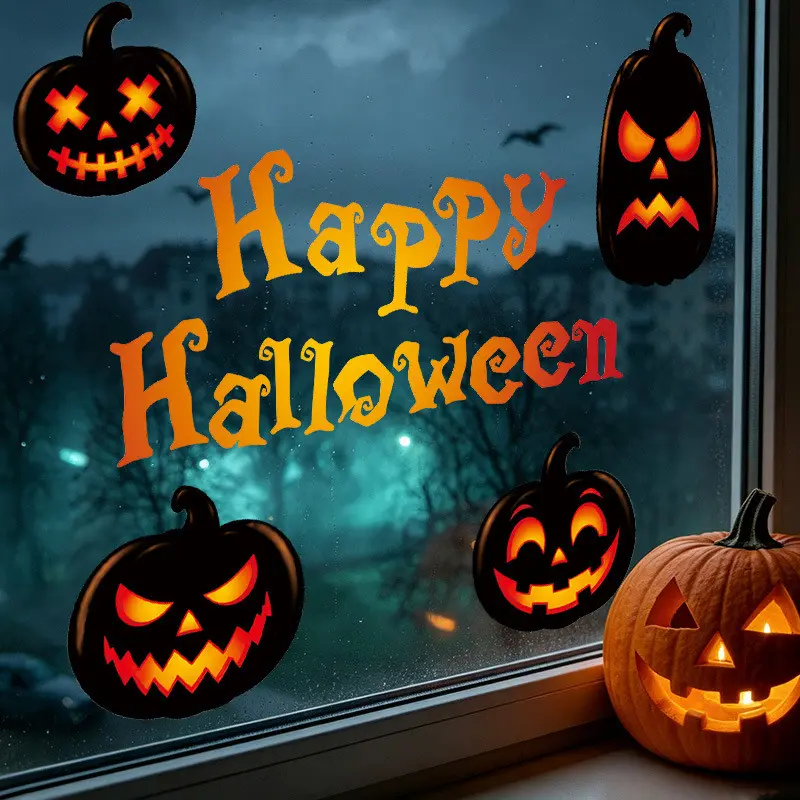 Halloween Pumpkin Window Sticker, Static Glass Decal for Parties, Mall Display Decor, Halloween Decoration Stickers, Festive Glass Art