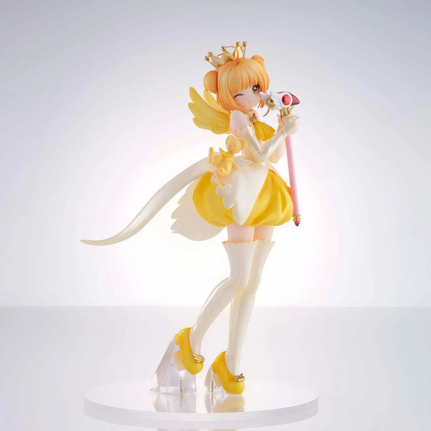 21cm Sakura Kinomoto PVC Figure, Gold Crown Angel Wings Bubble Skirt, Includes Kero & Star Wand, Desktop Ornament, Collectible Gift