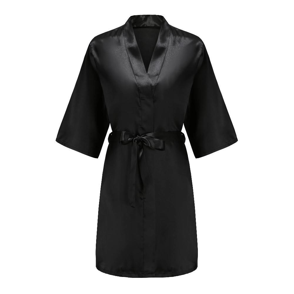 Black Women Silky Satin Robe Wedding Bridal Party Bride Bridesmaid Robes Kimono Loungewear Dressing Gowns