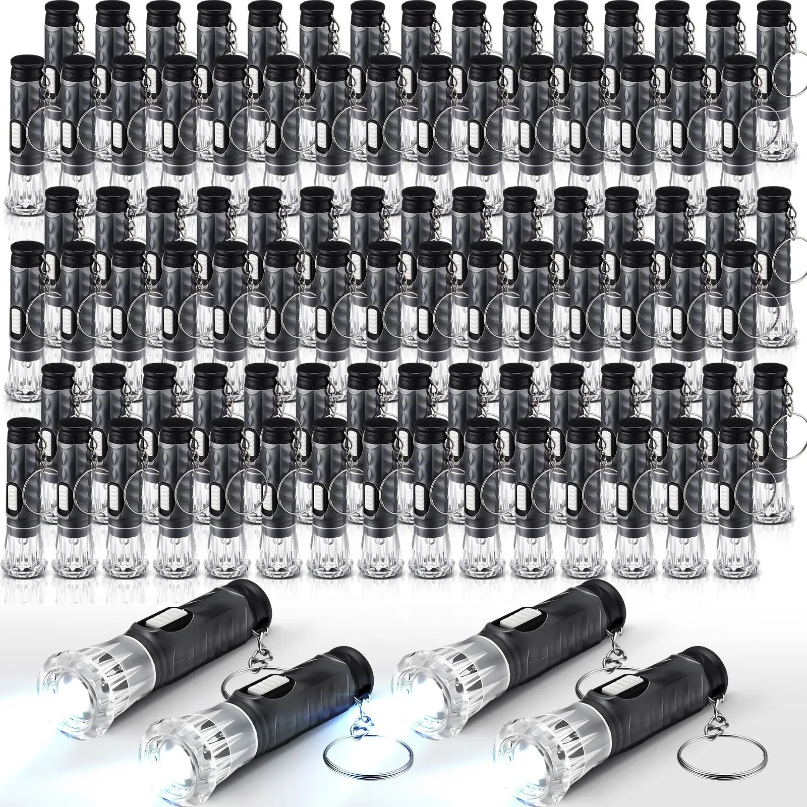 100pcs Mini Flashlight Keychain Bulk Torch Keyring Flashlights LED Small Keychain Light Hiking Camping Christmas Party Favors(Black)