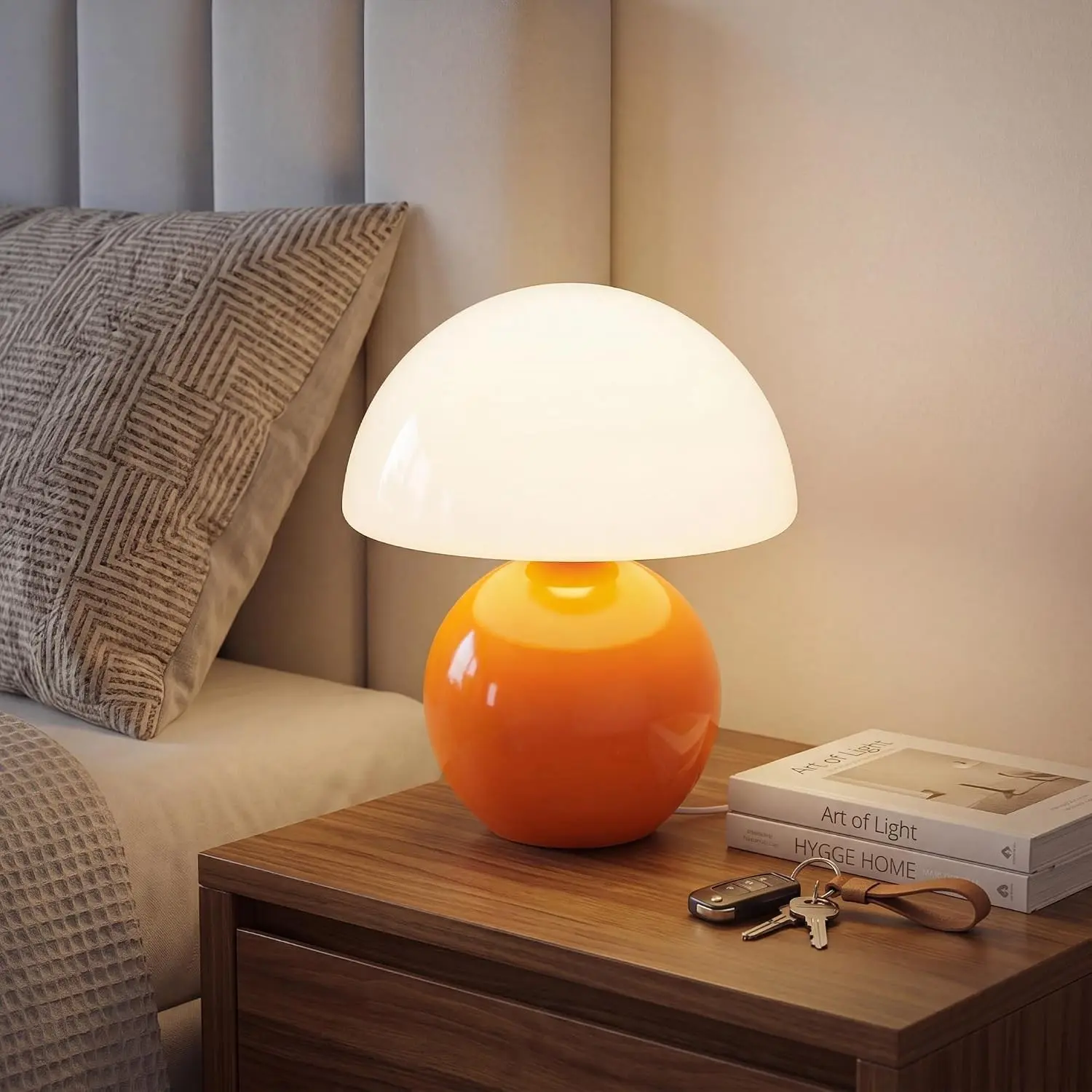 Mushroom Lamp Table Lamp for Bedroom,Desk Bedside Small Lamps for Living Room Night Stands,Mushroom Decor Cute Mini Modern Mid Century Lamps,Unique Aesthetic Home Living Room Decor(Orange)
