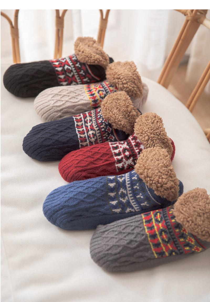 Super Warm Non-Slip Winter Floor Socks Velvet Slippers Sleep Socks for Women Men Snow Carpet Home Wear