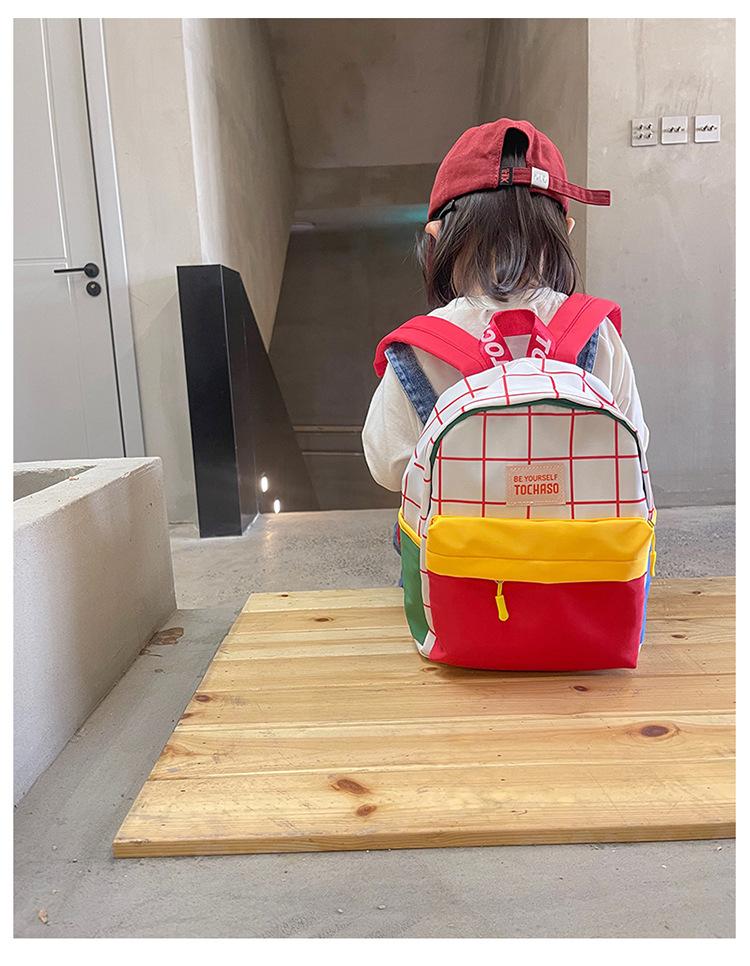 Kindergarten children's backpack, stylish baby color-blocking canvas backpack, lightweight backpack for boys and girls aged 3-6 years old