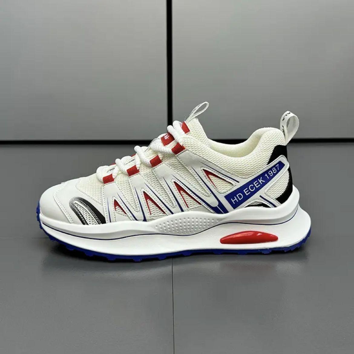 Men's thick-soled sneakers, height-enhancing, comfortable, lightweight, trendy shoes, color-blocked, low-top, lace-up, mesh, breathable men's shoes