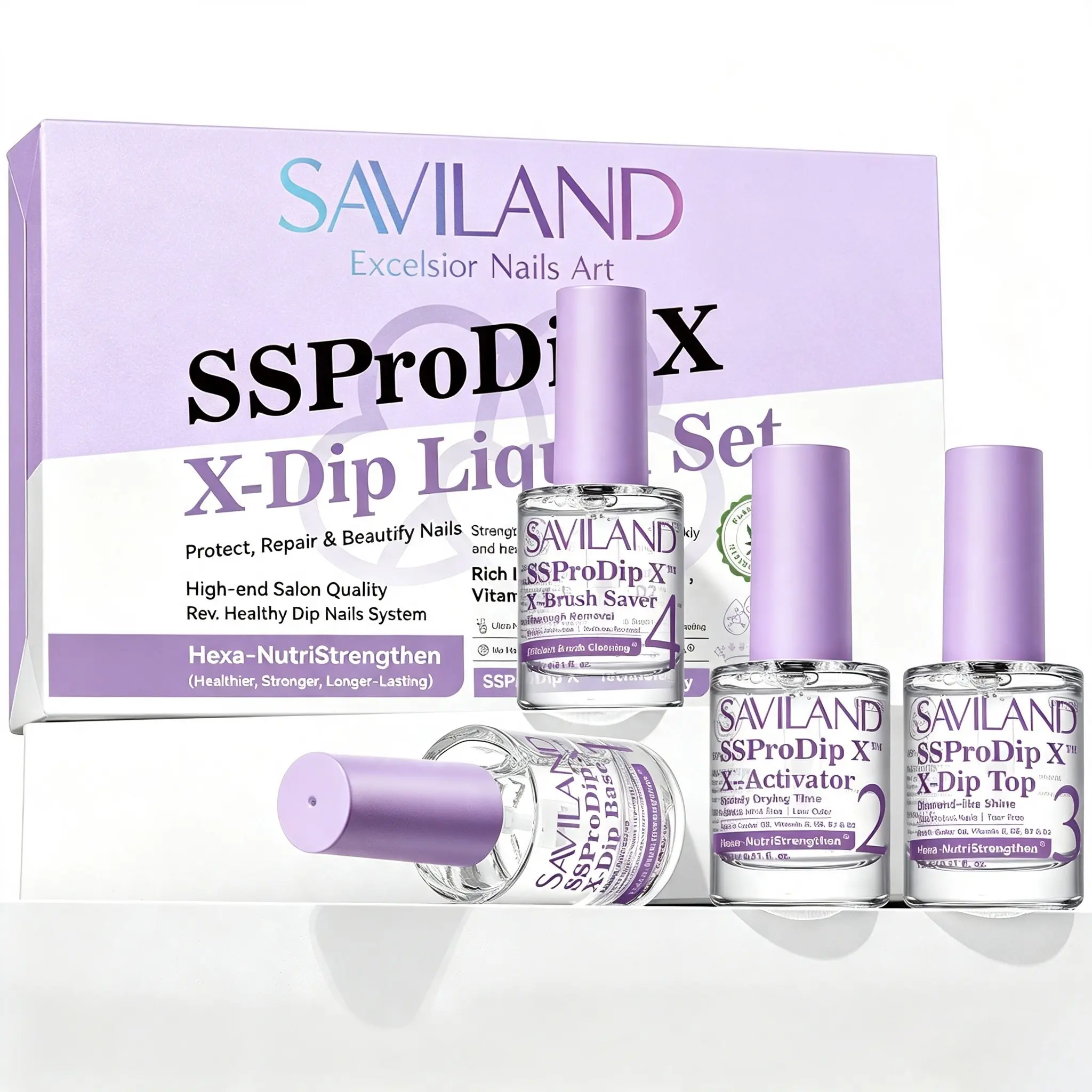 SAVILAND Dip Powder Liquid Set Hema Free Base Coat Top Coat Activator Brush Saver 0.5 Fl Oz Each for Natural Nails Manicure DIY Home Use No UV Lamp Needed Nail Art Supplies Kit Acrylic Dip System
