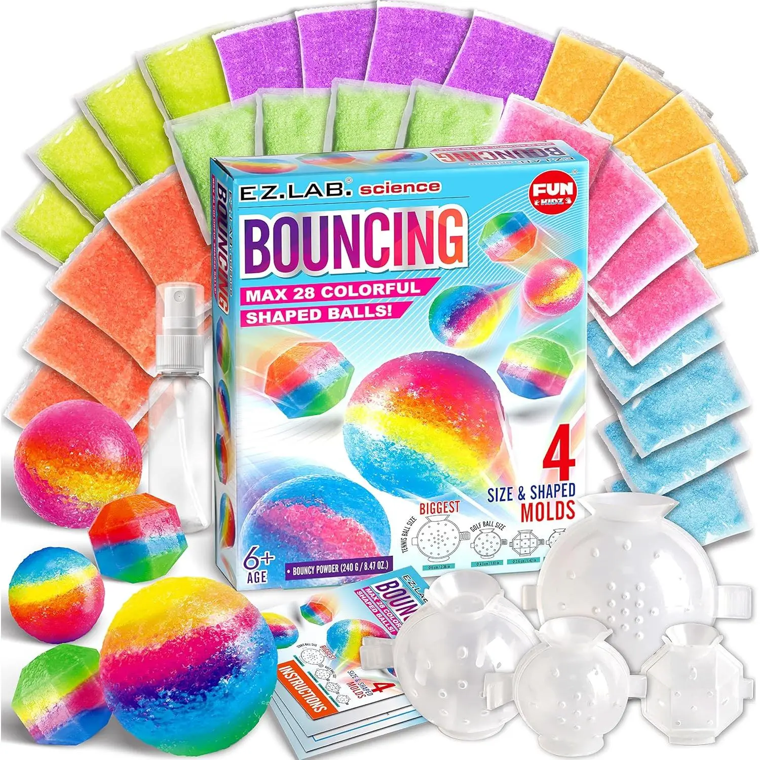 Big Bouncy Ball Kit for Kids, DIY Ultimate Magic Bouncy Balls Making Kit Science Craft Projects Birthday Party Activities for Boys Girls Ages 6-12 Includes Tennis Size Ball Model and Powder