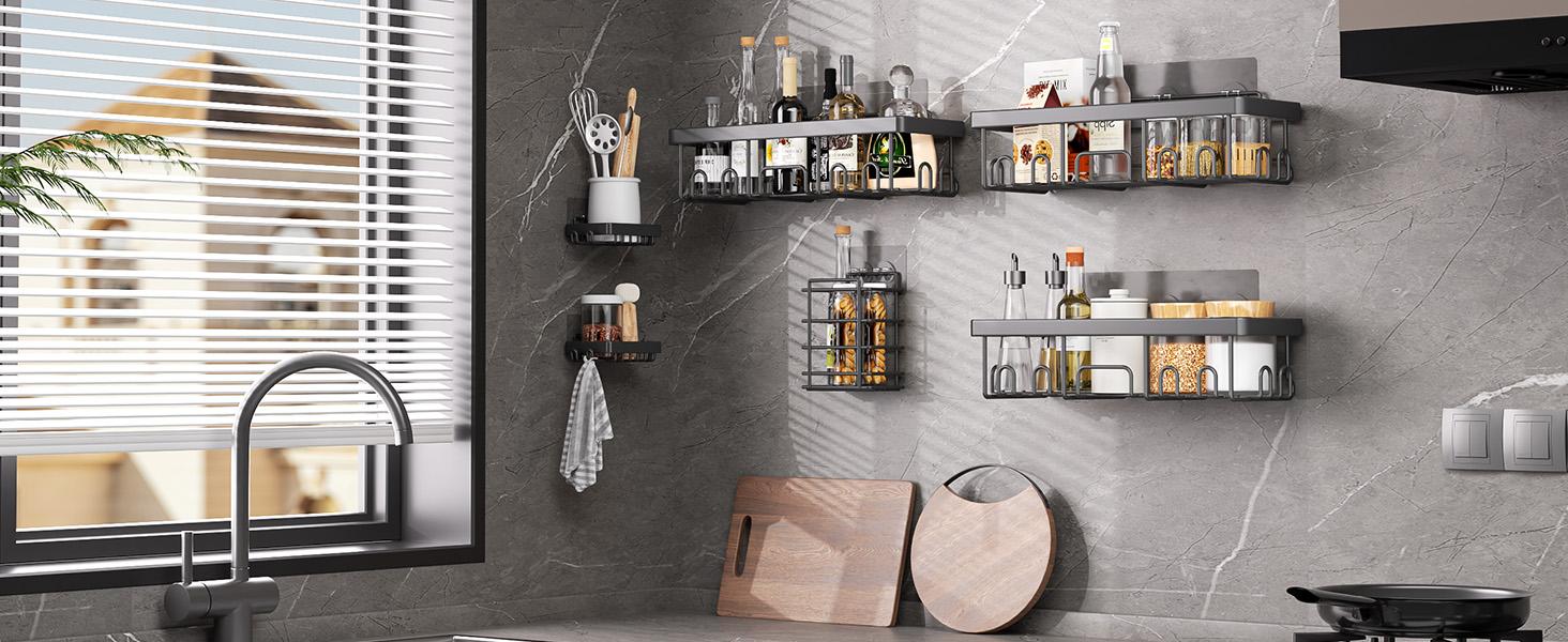 Shower Caddy 6-Pack, Advanced Rustproof Design, No Drilling Adhesive Shelves, Rack with Soap Holder, Large Capacity Bathroom Organizers and Storage, Wall-Mounted Kitchen & Home Decor