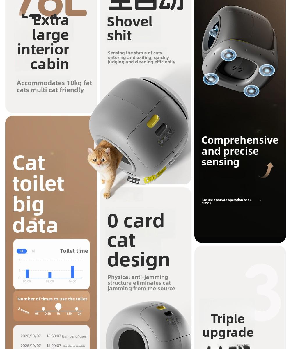 Smart app-controlled cat litter box, fully automatic, extra-large, anti-splash, enclosed cat toilet