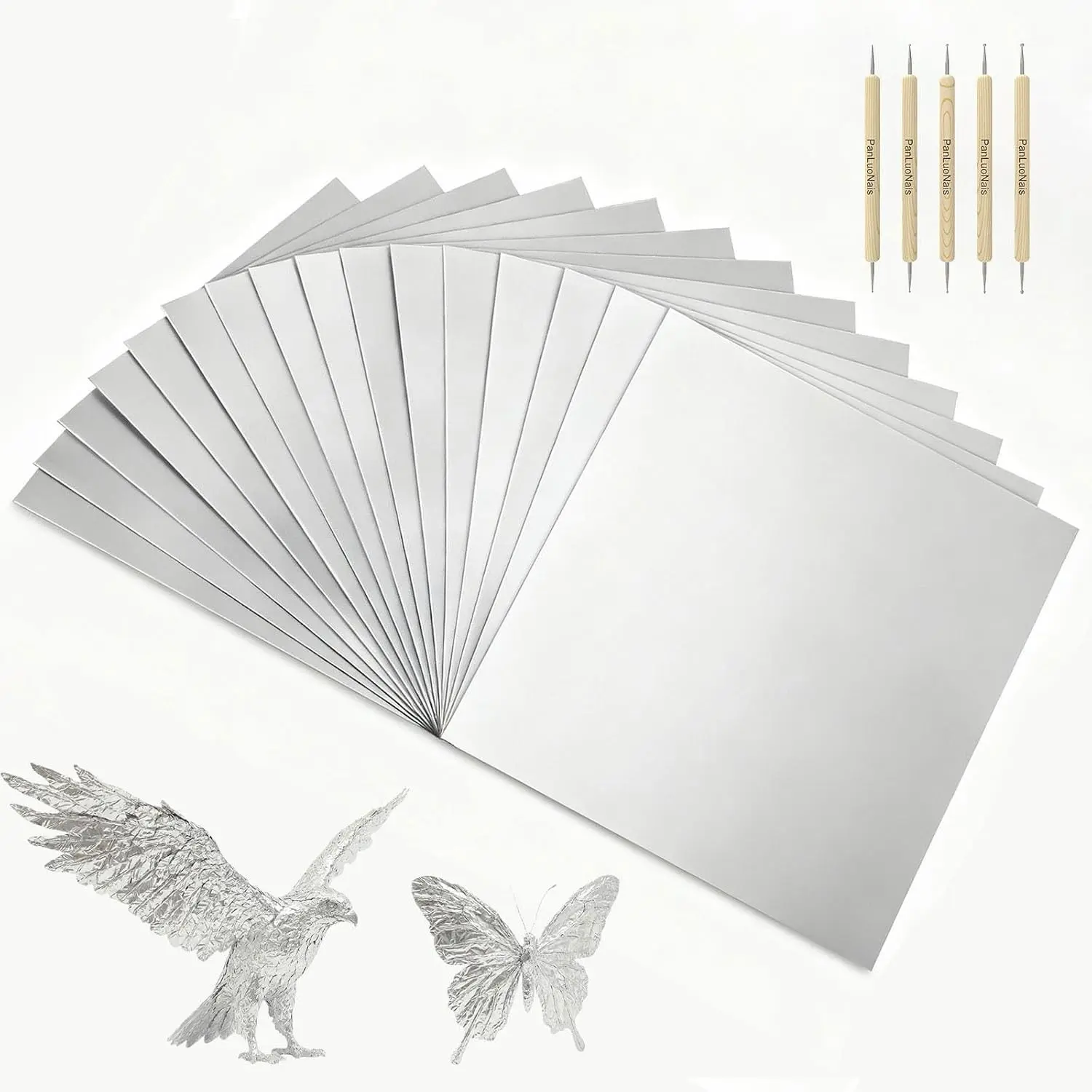 100 Pcs Thick Craft & Embossing Foil Sheets ,Durable Tin & Aluminum Foil for DIY Art, Home Repairs and Crafting-Silver