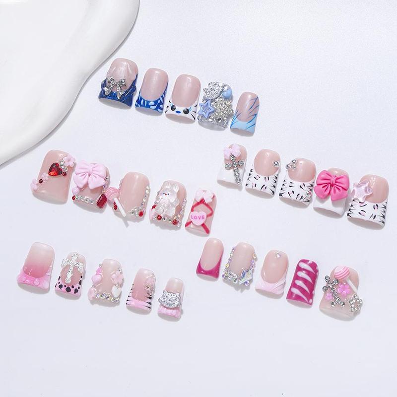 Cute Charms Decor Fake Nails, 10pcs Removable False Nails for Women Girls Nail Art, Effortless Press on Nails Manicure Set, Acrylic Press Nails, Fake Nails Extension