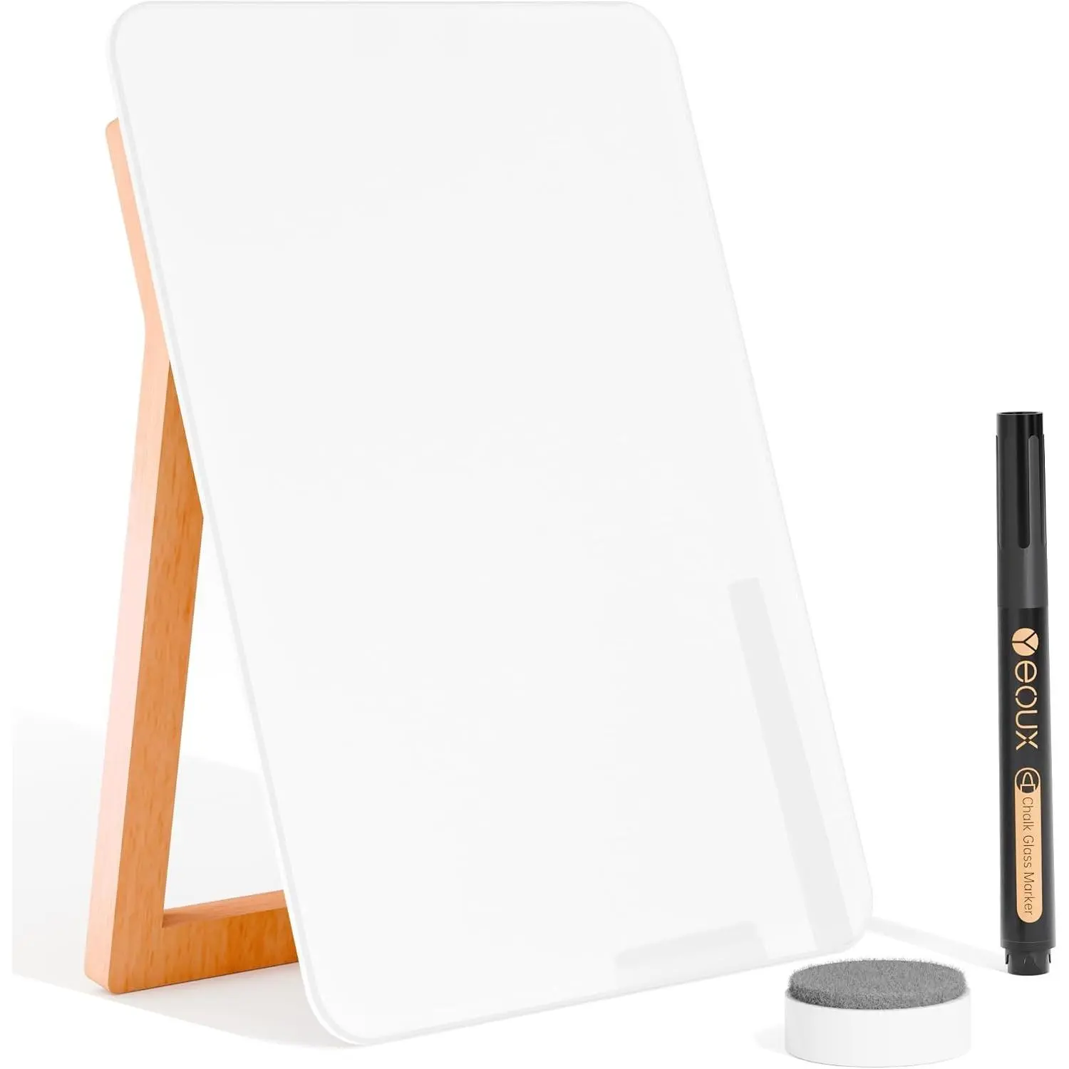 Desktop Glass Whiteboard with Reversible  Stand 9.5"x6.7" | Solid Beech  & Tempered Glass, Desk Dry Erase Board, Small White Board, For  & Office