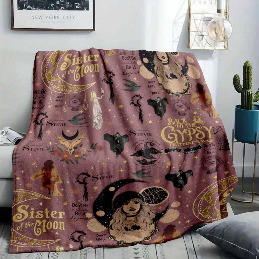 Sister of the Moon Stevie Nicks Inspired Blanket Soft Cozy Warm Flannel & Fleece Throw Blankets for Bed & Couch, Mystical and Moonlit Design Artistic and Vintage Inspired, Ideal Gift for Music Fans, Stevie Nicks Lovers, Birthday, Holiday