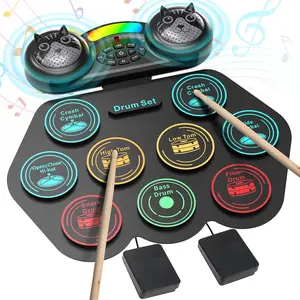 Electric Drum Set for , Extra-Thick 9  Drum Practice Pad Roll-up with Headphone Jack, -in Rechargeable  and Double Speakers,  Christmas & Birthday