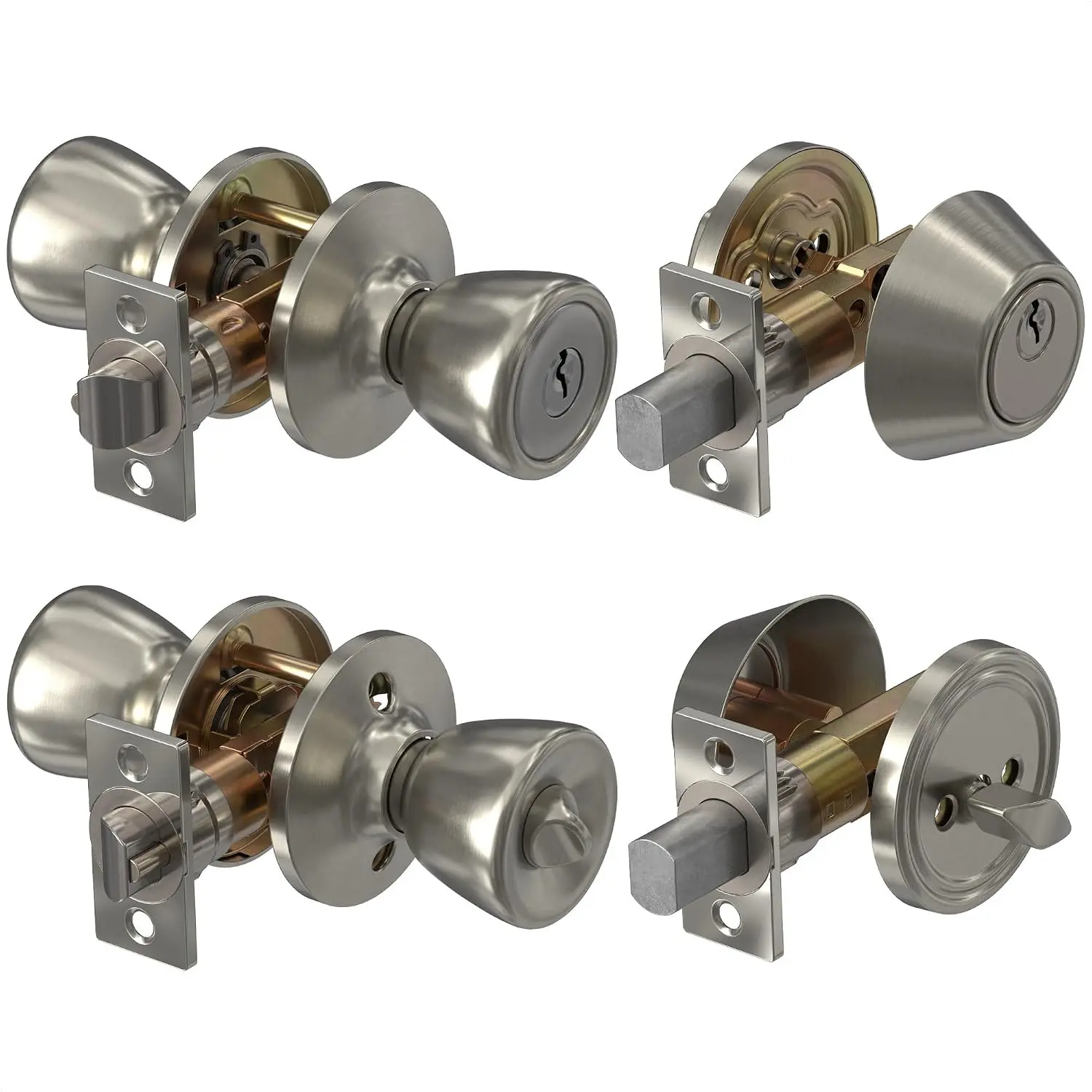 Mobile  Door Knobs with Deadbolt, 304 Stainless Steel () | Front Door Mobile  Lock Set of 2 for Thin 1.4"–1.8" Doors; Rust-Proof; Screws; Reversible ; Interior & Exterior