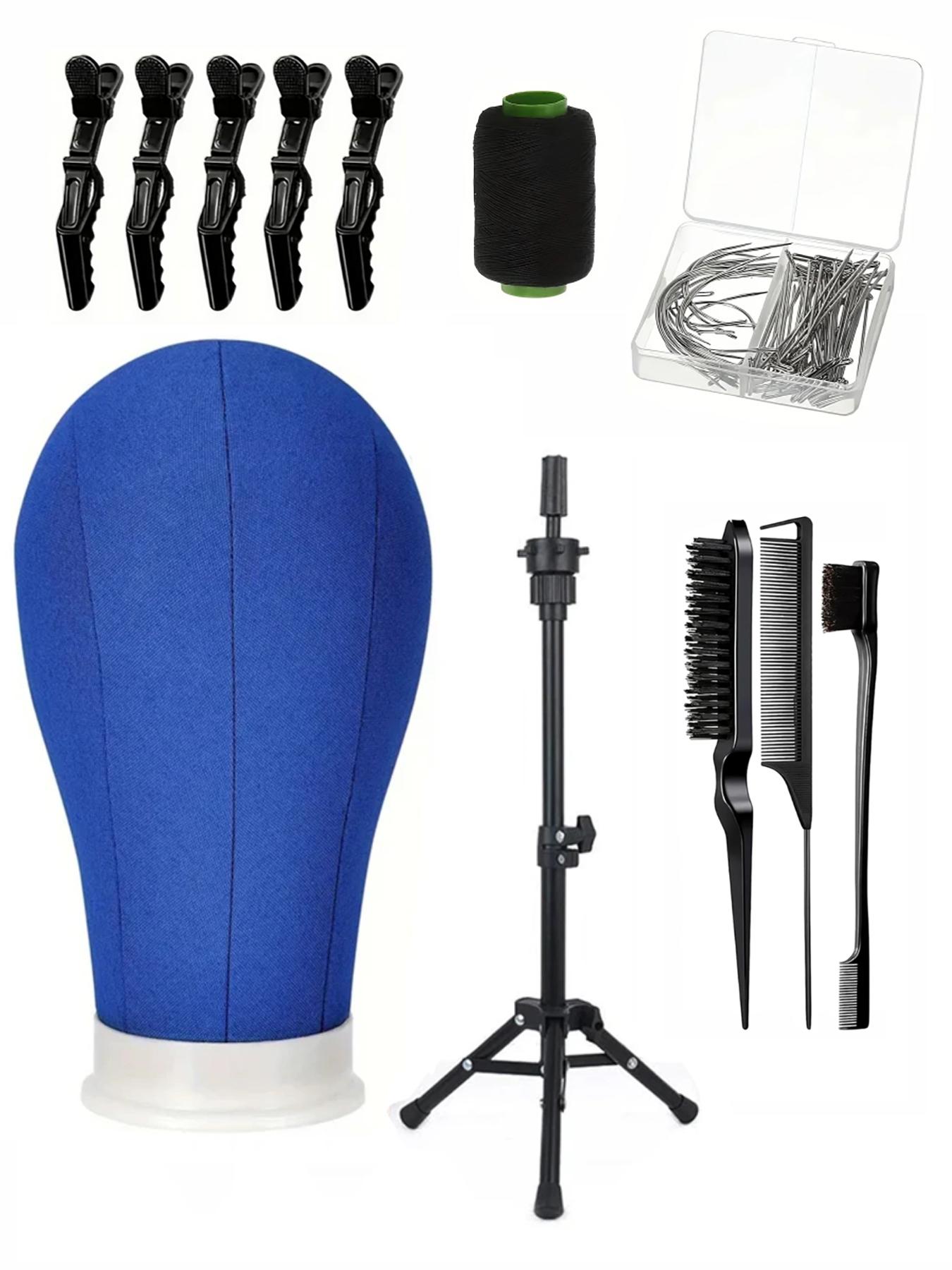 Complete Wig Styling Equipment for Novices: 22-inch Wig Stand + Tripod + T-Pins + Bristle Brush | Halloween Ready Wig Install Kit