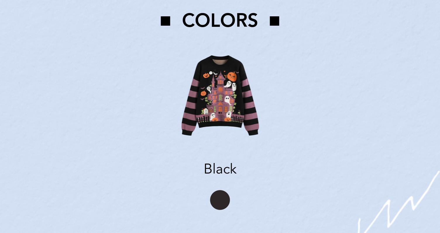 Cider [size 2-10] Knitted Round Neckline Halloween & Ghost Pumpkin Striped Sweater