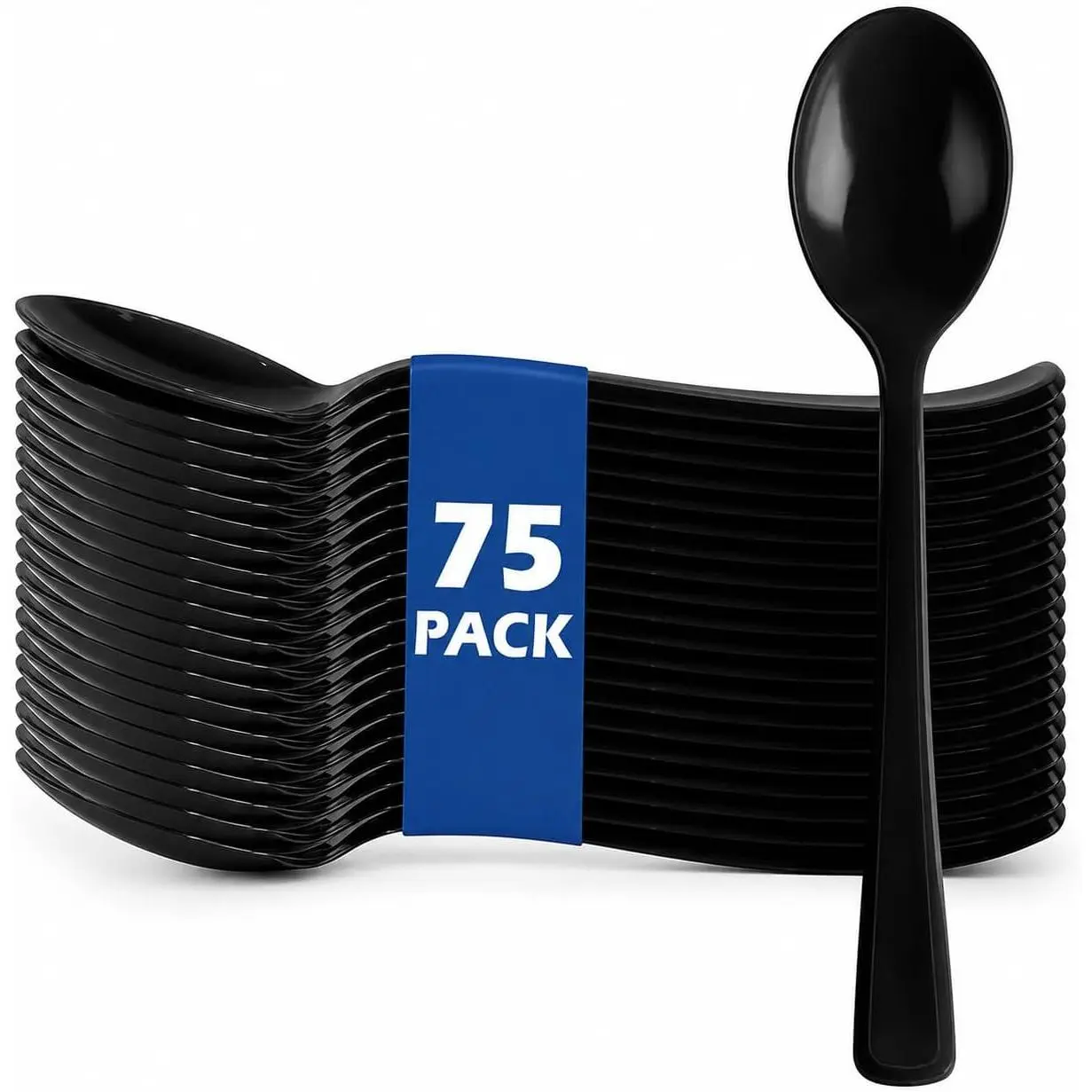 Black Plastic Spoons Cutlery Set - 75 Pack Disposable Tableware for Serving