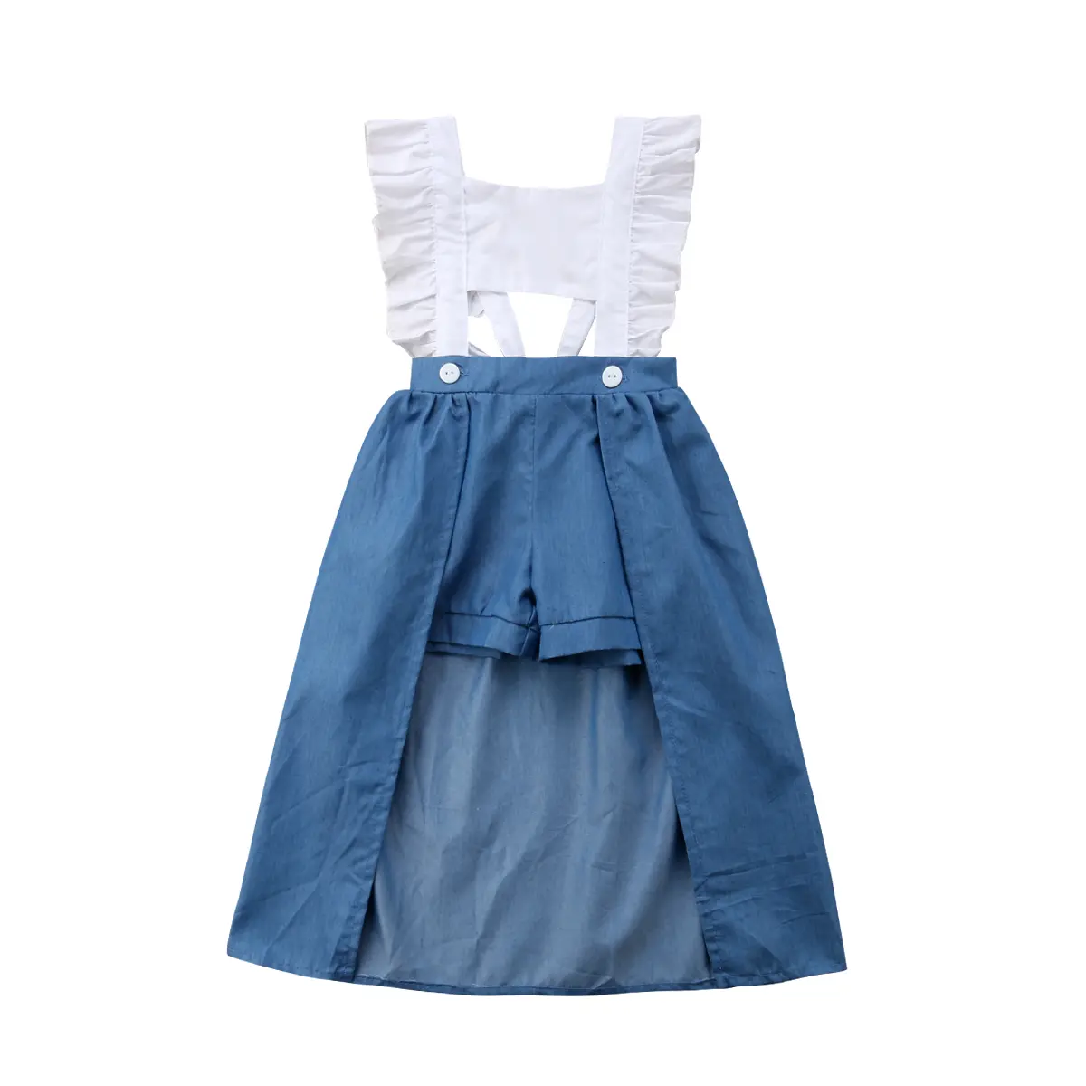 Toddler Baby Girl 2Pcs Summer Outfit Ruffle Strap Back Cutout Top Split Skirt Over Shorts Casual Holiday Set 1-4 Years