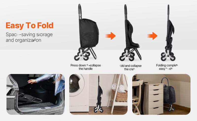 Stair Climbing Folding Shopping Cart With 36L Capacity, Durable Metal Frame, 6 Wheels, Integrated Storage Bag, Compact Fold, Easy Maneuver, Ideal For Groceries, Laundry And Outdoor Use