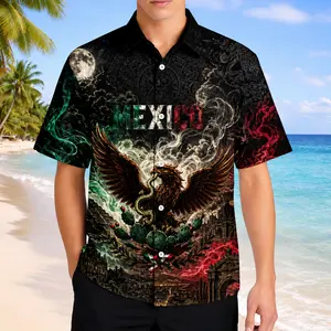 Mexico Proud Hawaii Shirt, Mexican Flag Button Up Shirt, Mexico Print Shirt, Aztec Eagle Casual Summer Shirt, Cinco Mayo