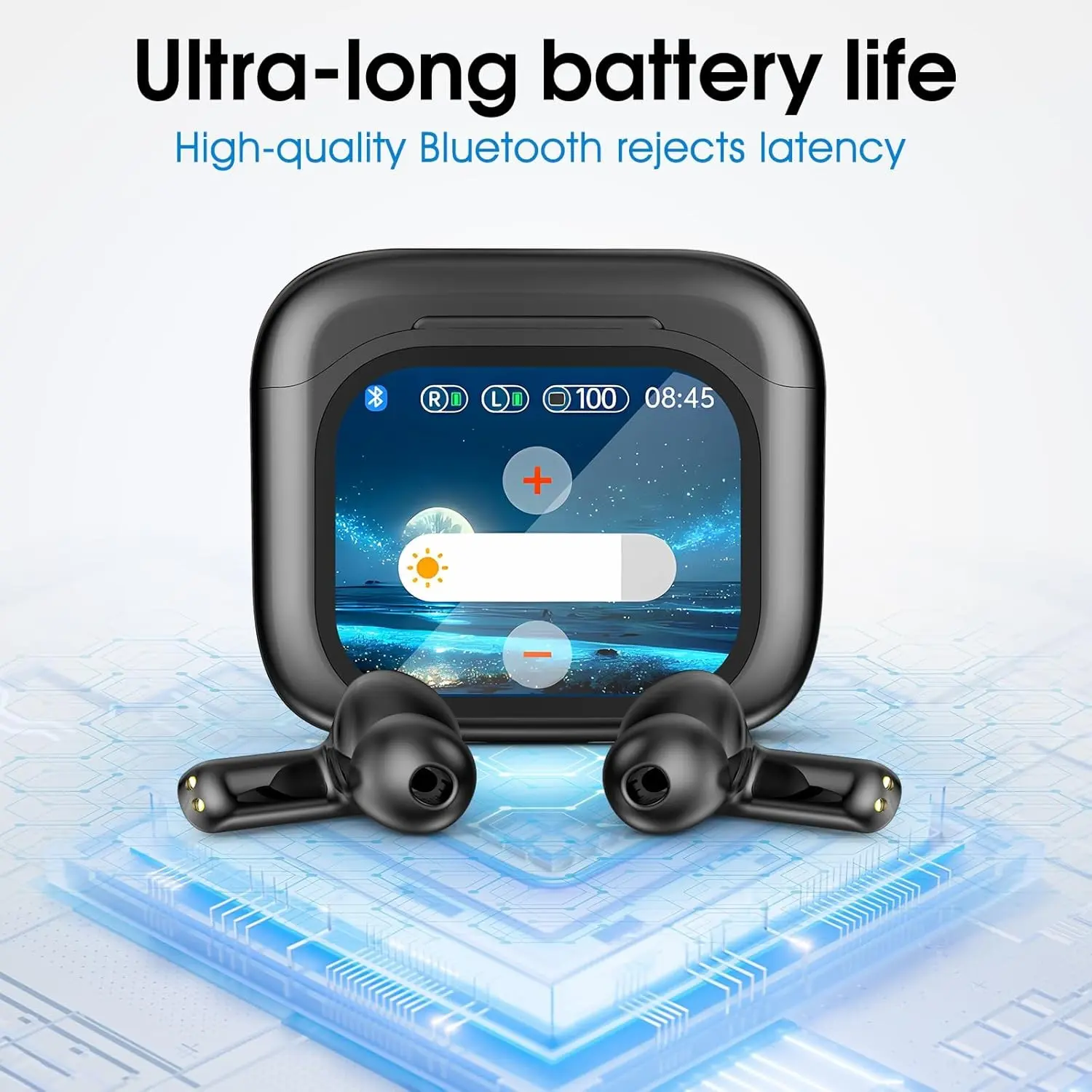 By16 Bluetooth-compatible 5.4 Earbuds, LED Touch Display, True Wireless Earphones,  Microphone, Waterproof, Ideal for Office, Calls, Study, Sports