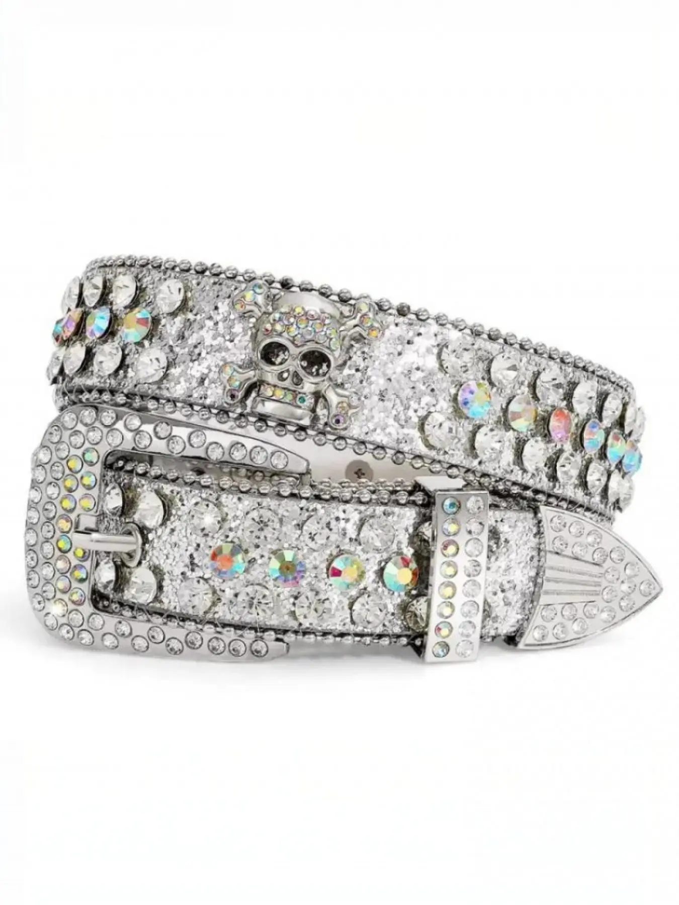 Unisex Rhinestone Skull Studded Belt Y2K Bling Streetwear Waist Belt for Women & Men, Perfect for Jeans