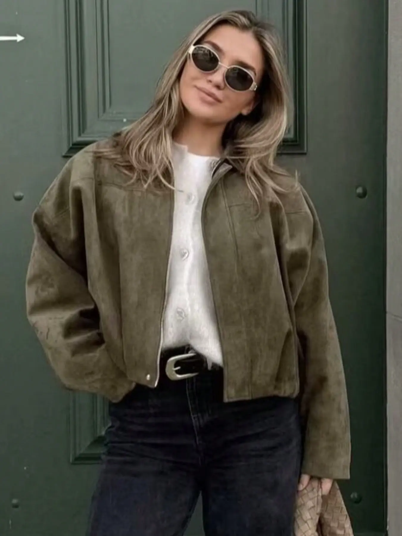 Women's Lapel Pilot Jacket Coats, American Vintage Style Shoulder Patch Loose Drop Shoulder Jacket, Versatile Casual Outerwear for Women