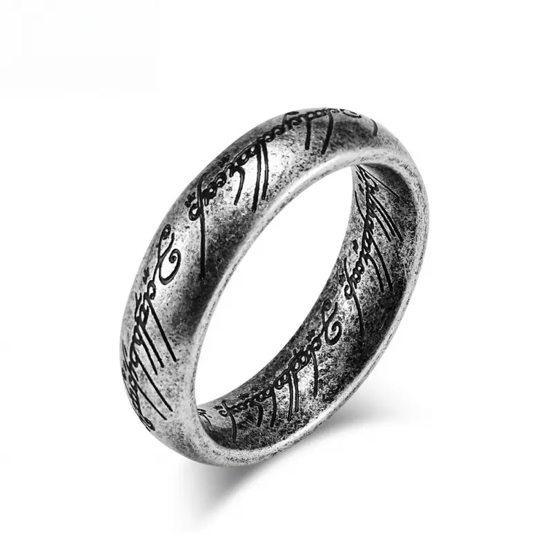 Lord of the Rings Titanium Steel Ring, Inner and Outer Arc Engraved Magic Pattern Ring, Niche Stylish Movie Peripheral Jewelry LordOfTheRings TitaniumSteelRing EngravedRing MoviePeripheral FingerRing