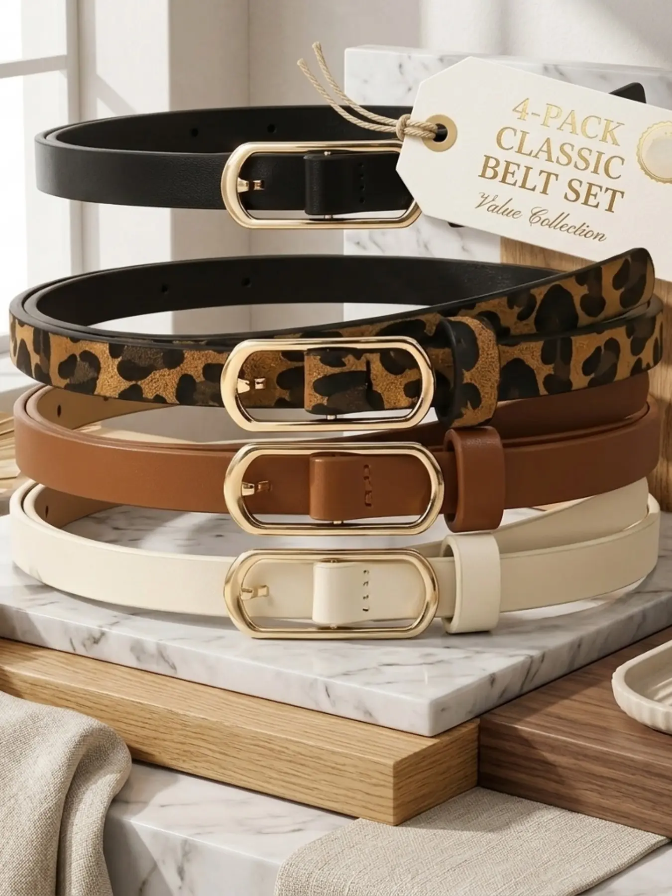 4pcs Women's Classic Slim Belt, Leopard Print Waist Cincher, Perfect for Dresses, Pants, Party, Wedding, Holiday Gifts