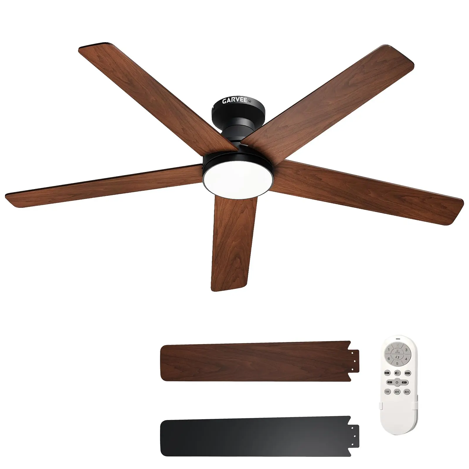 42 Inch Dark Wood Black Ceiling Fan with Light Five Blade Remote Control Modern Farmhouse Ceiling Fan for Bedroom