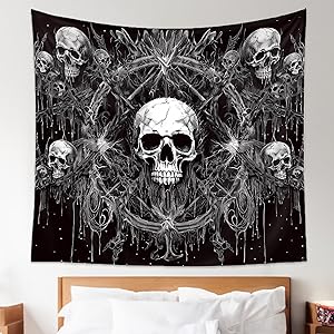 Skull Tapestry Gothic Black and White Tapestry wall hanging Dark Skeleton horror tapestry Aesthetic cool tapestry for bedroom Living Room Dorm (60 x 50 inches)